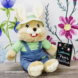 Cuddle Wit Farmer Bunny Rabbit Plush 16" Gingham Plaid Shirt Easter 1992 Bunny